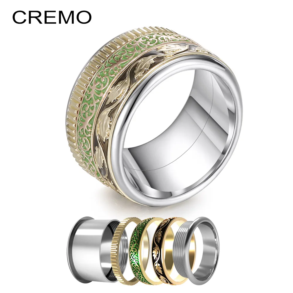 

Cremo Arctic Symphony Rings Plant Leaf Stainless Steel Base Rings Interchangeable Filled Accessories Innter Ring Femme