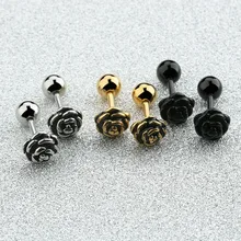 2 шт. романтические серьги-гвоздики в виде цветка розы женские беруши титановая сталь античный серебряный золотой черный пирсинг ювелирные изделия