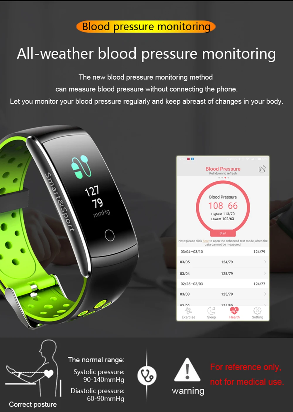 Smart watch Heart Rate Monitor Blood Pressure Watch Fitness Tracker Bluetooth Wristband Waterproof  - 32921961131