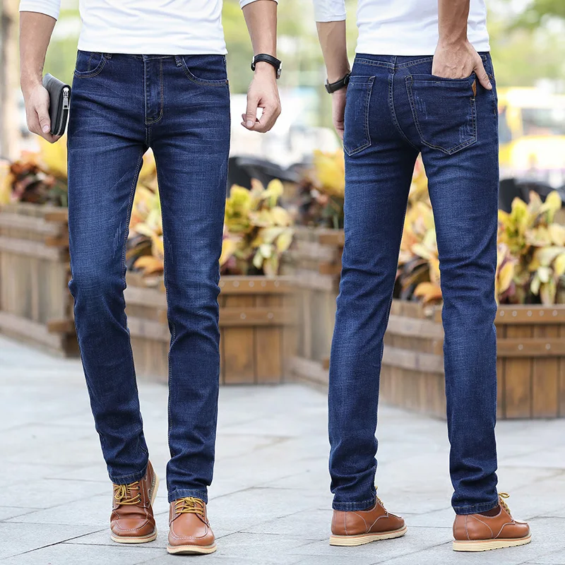 Mens Loose Denim Jeans Elastic Straight Trousers Large Size Slim Casual Pants Trend Joker Fashion Blue Homme