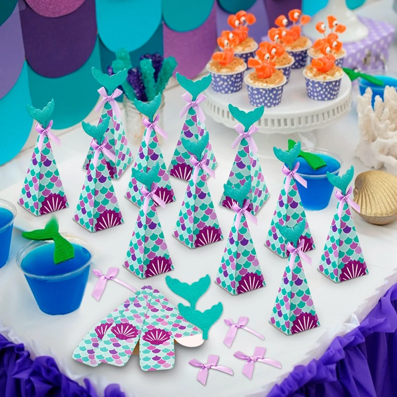 Вечерние коробки для конфет с изображением Русалочки FENGRISE, украшенные русалочкой на день рождения, детские товары для вечеринок на день рождения, 1 год, декор для дня рождения