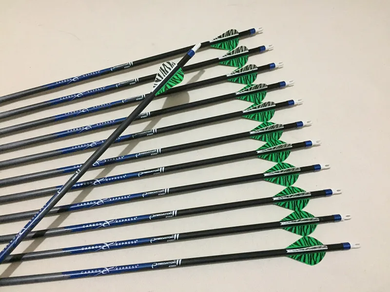

12pcs Carbon Arrow Spine400/500 ID6.2mm with 2" plastic vane and bohning Nock 100gr replace point for compound bow hunting