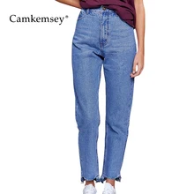 Camkemsey классические синие джинсы с высокой талией для женщин повседневные джинсы для мам женские модные прямые брюки
