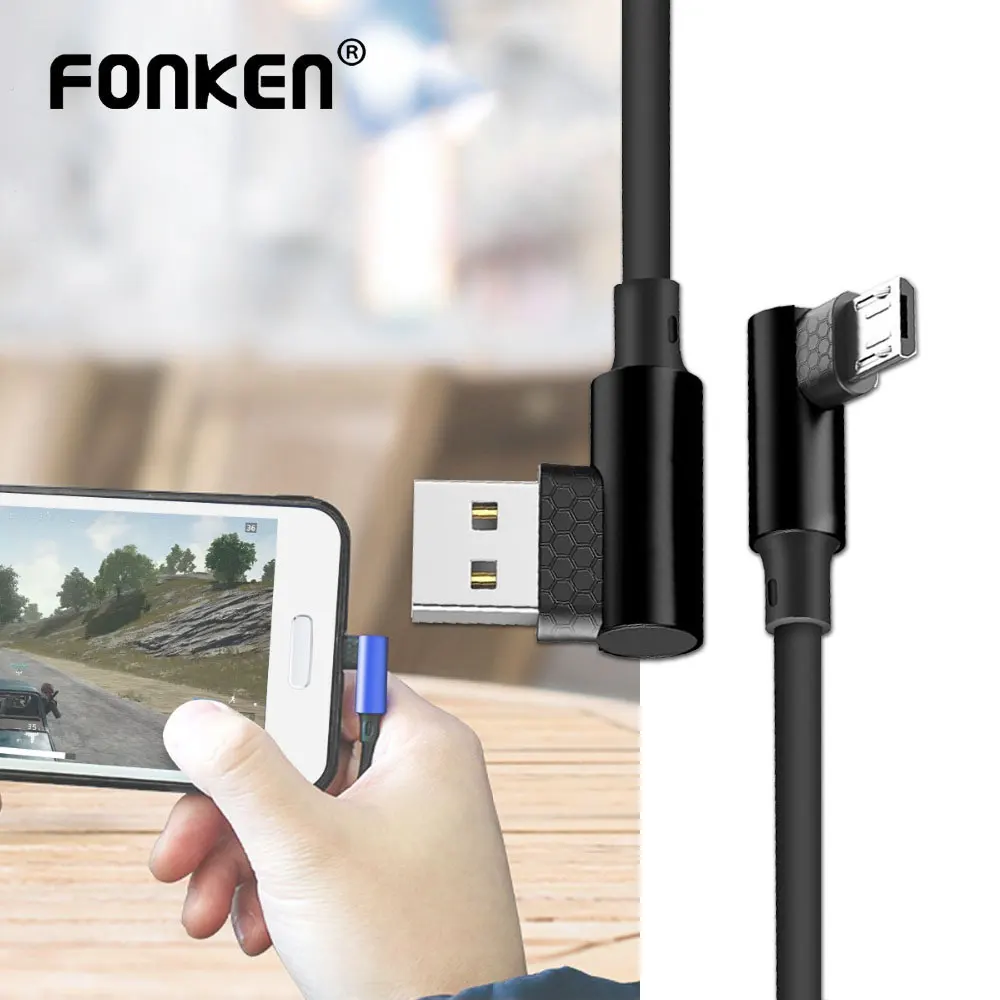 FONKEN المصغّر usb كابل 90 درجة الانحناء كابل شحن 2.4A L نوع عازمة تهمة بيانات الحبل شاحن سريع سلك الهاتف المحمول الكابلات