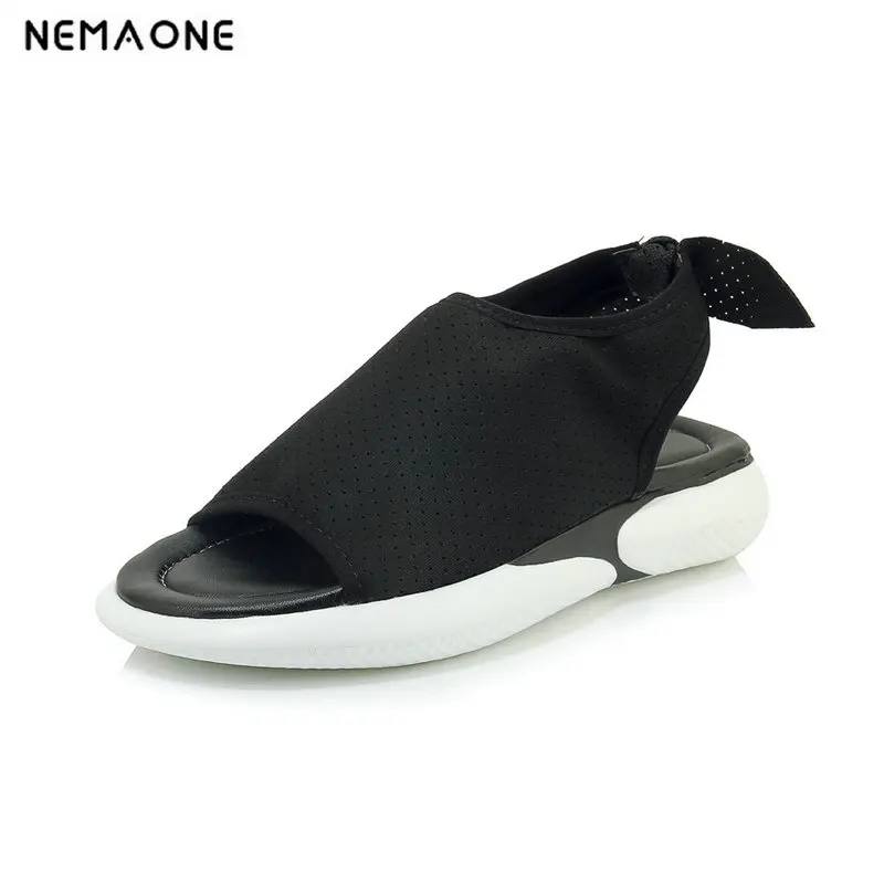 

2019 Large Size3 34-43 Summer Wedge High Heel Peep Toe Buckle Up Party White Black Women Shoes Woman Sandals