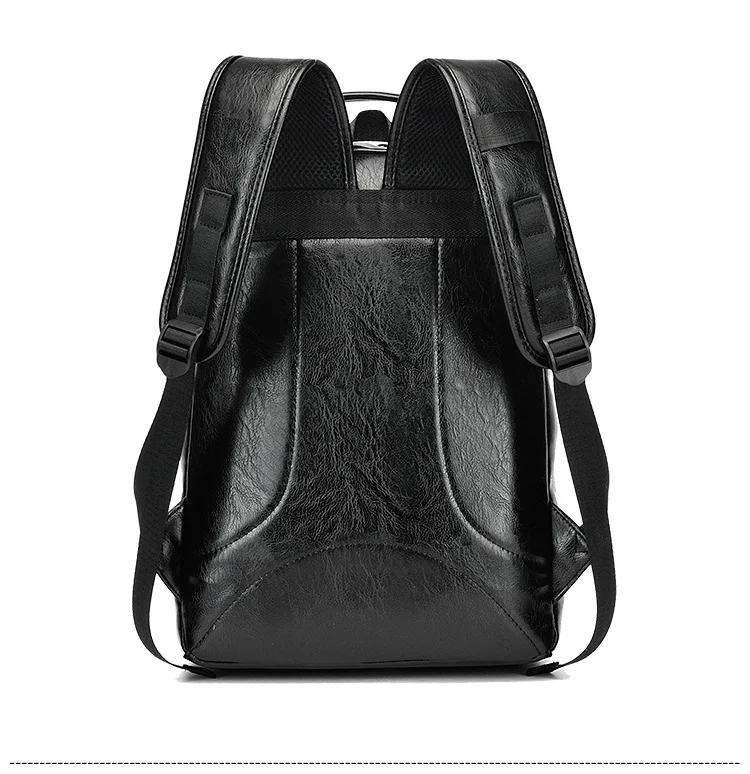 AHRI Men Business Casual Backpacks for School Travel Bag Black PU Leather Men's Fashion Shoulder Bags Vintage Boys Men Backpack 21