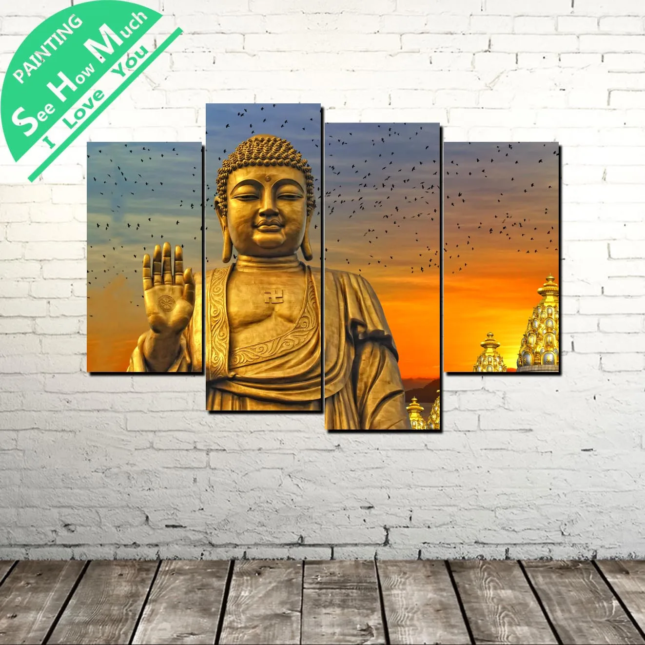 

4 Piece Buddha image Modern Wall Art Canvas Painting Posters and Prints Framed Art Painting Pictures for Home Decoration