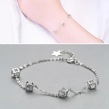 

S- Factory direct s925 silver bracelet female fashion joker with Rubik's cube bracelet Give your girlfriend a silver bracelet
