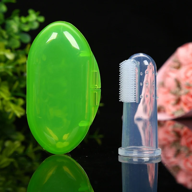 Новая мягкая детская зубная щетка палец Детские Силиконовые Зубные щетки+ коробка зубная щетка чистая зубная щетка для младенцев резиновая Чистящая Детская щетка - Цвет: Зеленый
