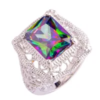 2015 Women Mysterious Rainbow Topaz 925 Silver Ring Size 6 7 8 9 10 11 New Fashion Jewelry Gift Wholesale Free Shipping