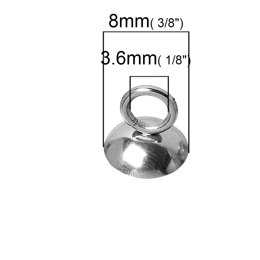 Кулон из нержавеющей стали с имитацией жемчуга, круглый колпачок под давлением, тусклый серебряный цвет(подходит для бусин: диаметр 16 мм.) 8x8 мм, 30 шт