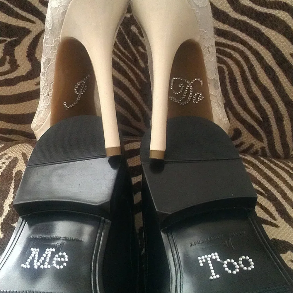 2Pcs set Romantic Wedding Decor I DO ME TOO Silver Rhinestones Self adhesive Shoe Sticker Party