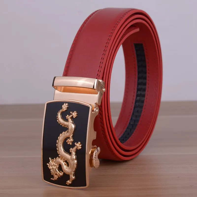 Модный дизайнерский кожаный мужской пояс ремень с автоматической пряжкой дракона мужской ремень Saistband для мужского ремня - Цвет: red  gold dragon