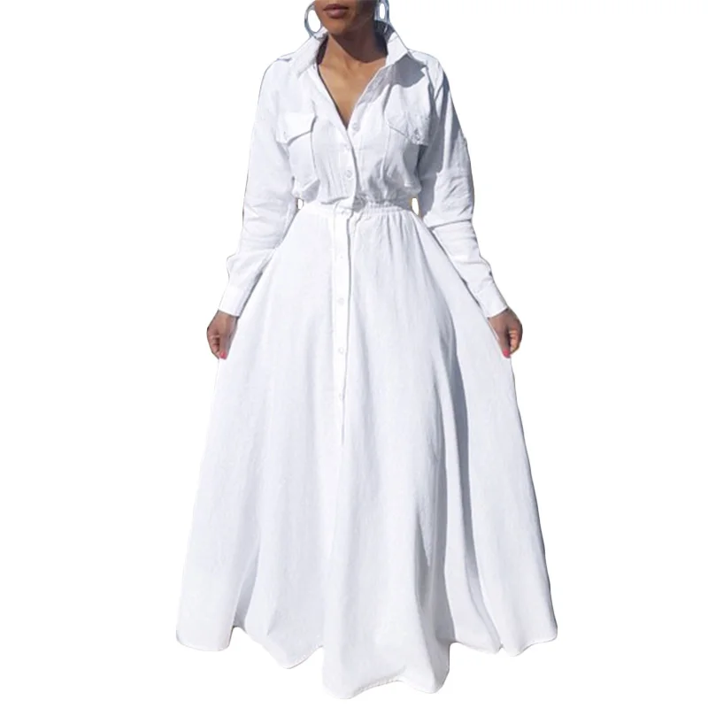 Дешево Высокое качество Женский рок длинный Vestido Blanco элегантный длинный рукав белый бальное платье эластичный пояс Макси рубашка платье Винтаж 2017 ...
