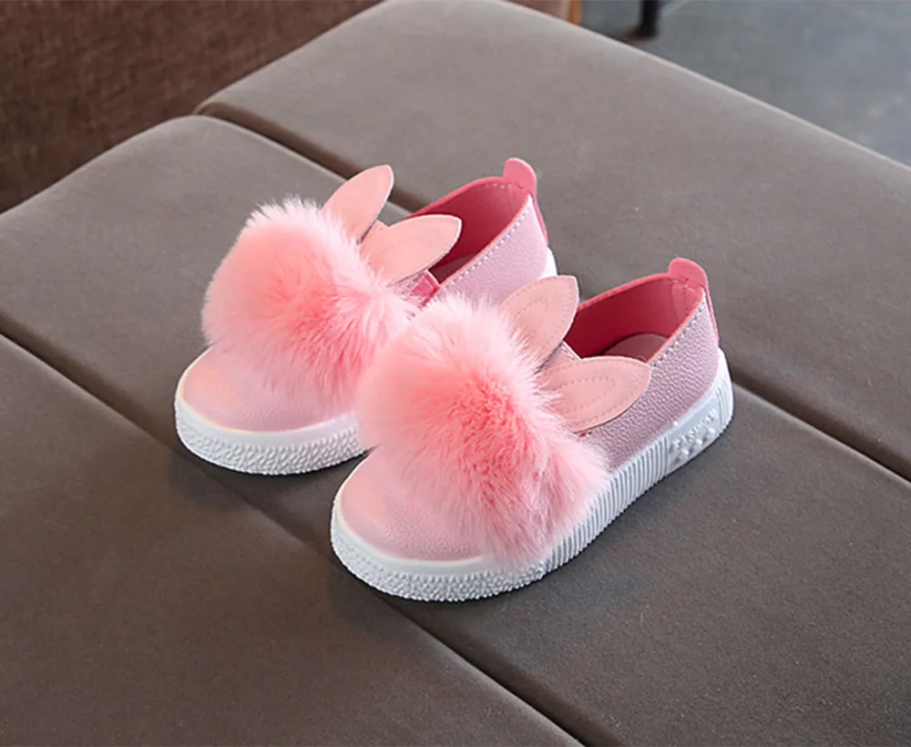 

ARLONEET Children's shoes girls rabbit ears furry princess shoes Fur Sneaker Girls Cute Bunny Soft Anti-slip Single Shoes g0509