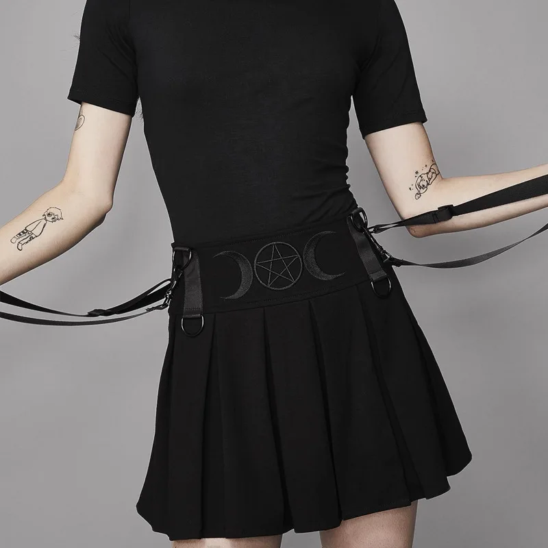 Dark Embroidery Pentagram A-line Skirt Women Gothic Short Pleated Skirt With Rbbon Black Side Zipper Mini Skirt Pencil
Dark Embroidery Pentagram A-line Skirt Women Gothic Short Pleated Skirt With Rbbon Black Side Zipper Mini Skirt Pencil