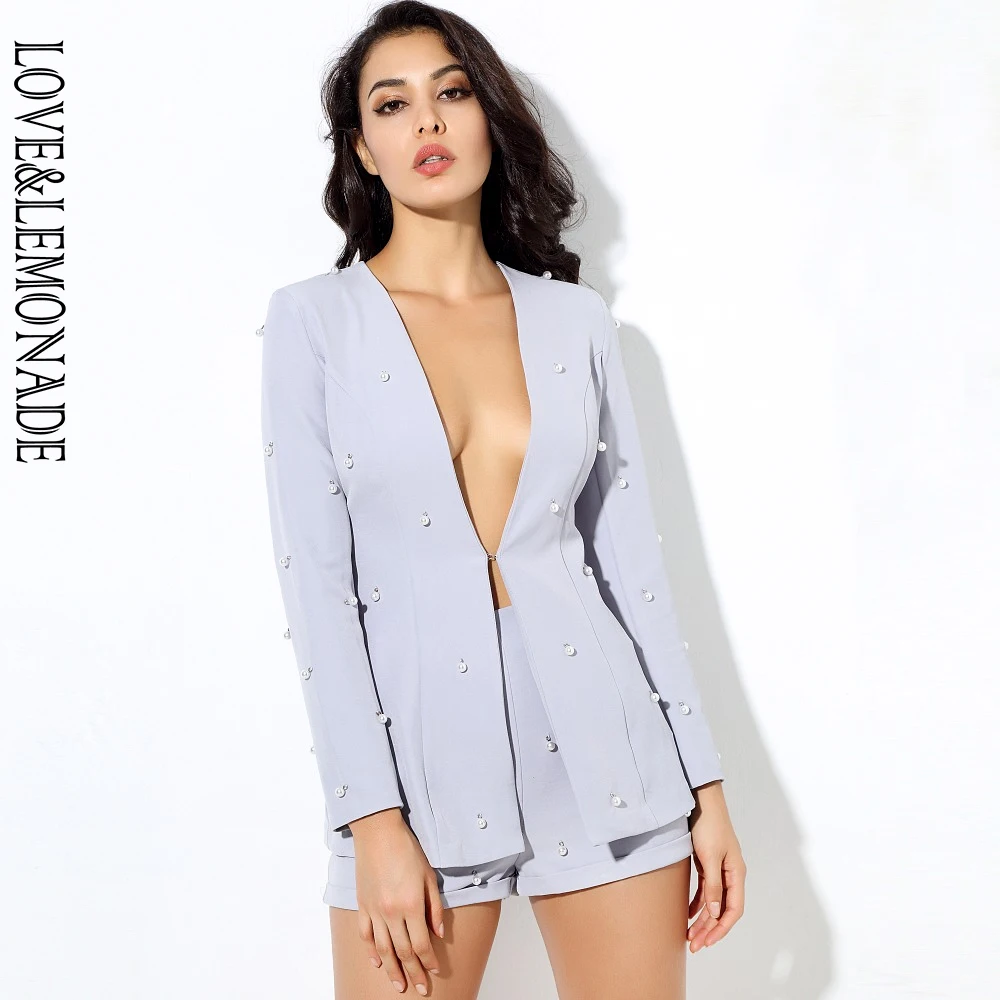 Женский комплект LOVE & LEMONADE серый из двух предметов с V образным вырезом|two-piece set|gray