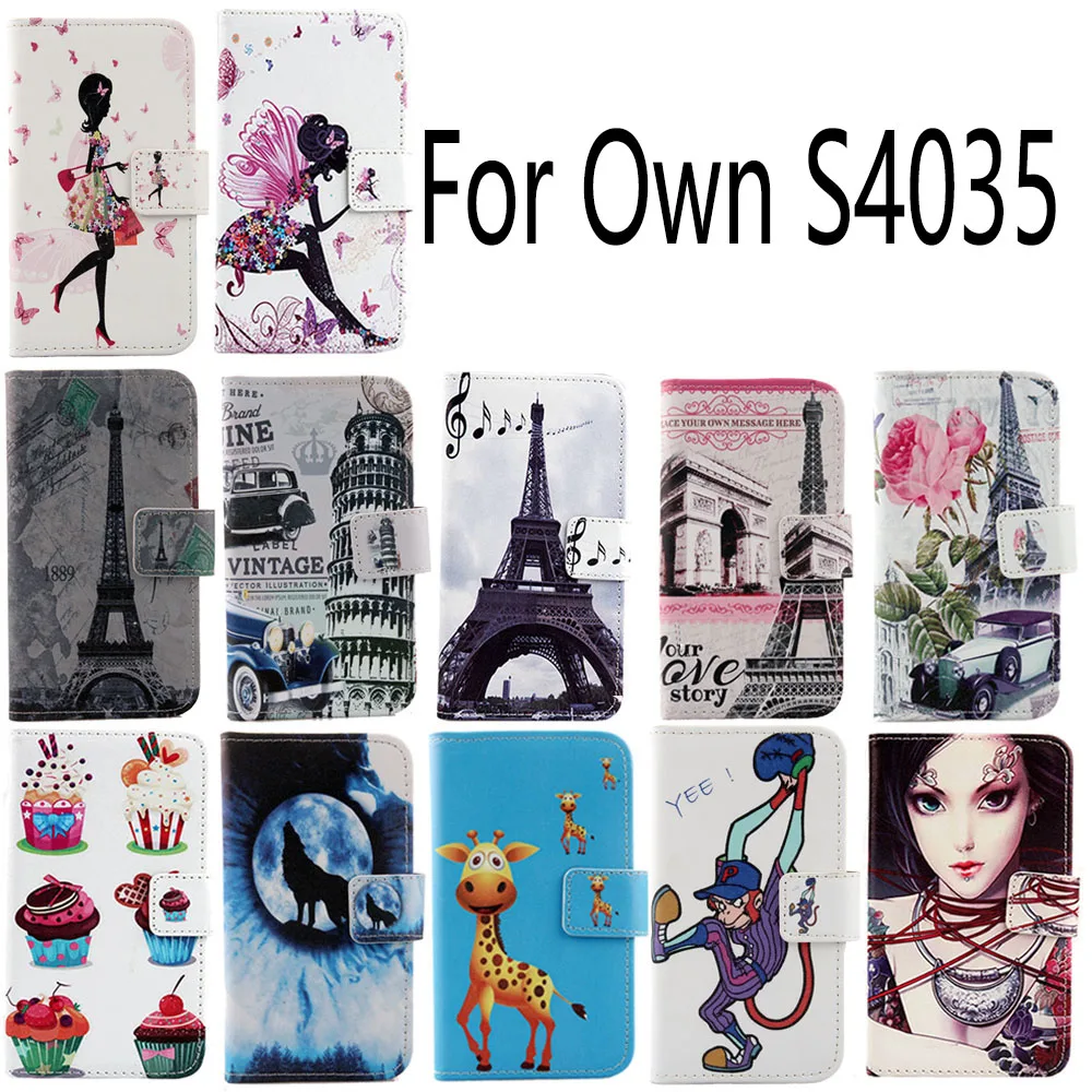 

1Pcs Wholesale Cute PU Painted Flip Protective Cartoon Cover Skin Colorful Leather Case For Own S4035 With Card Holder