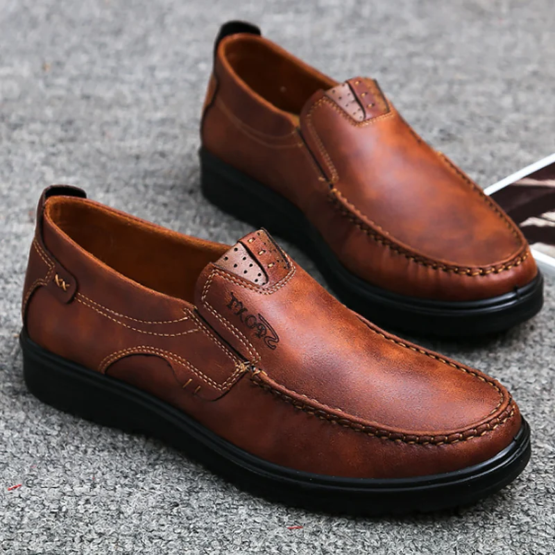 Мужская кожаная обувь; классические коричневые Лоферы размера плюс 42-48; хорошая обувь без шнуровки; обувь для вождения; Tenis Hombre