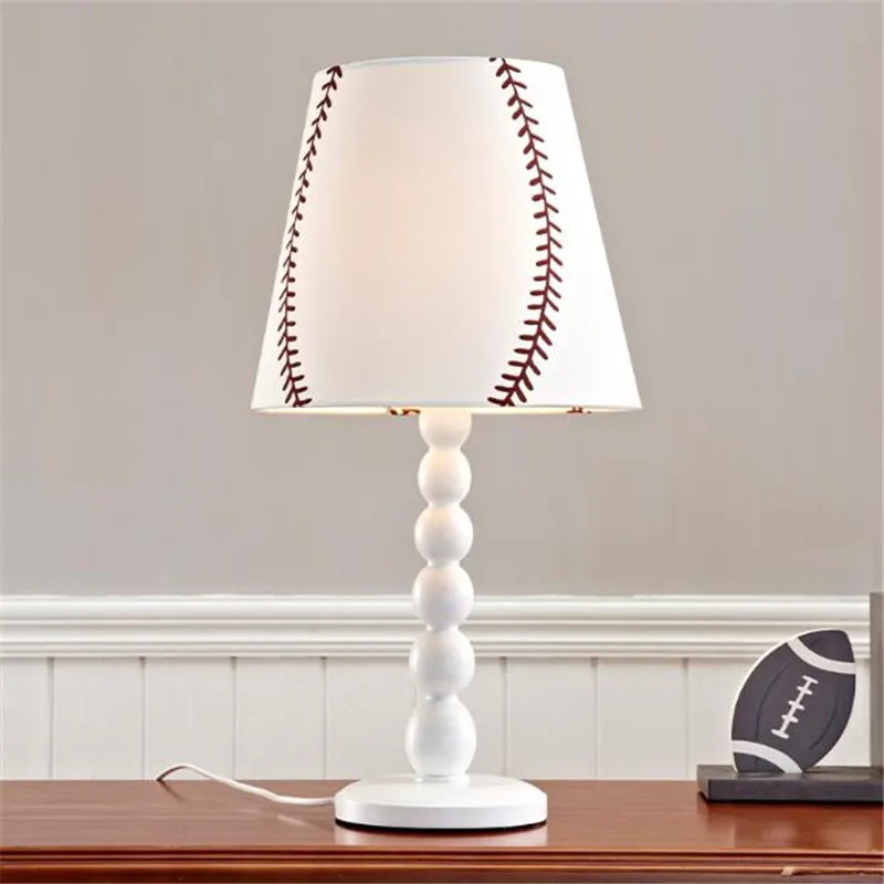 Simple Country Sport Wood Fabric E27 Table Lamp for Boy's room Bedroom