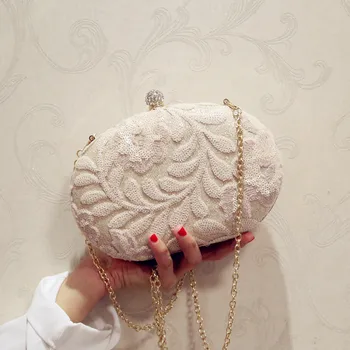 

2019 Embroidery Flower Design Shell Bag Diamonds Hasp Women Evening Clutches Bags Small Party Minaudiere Wedding Handbags Purses