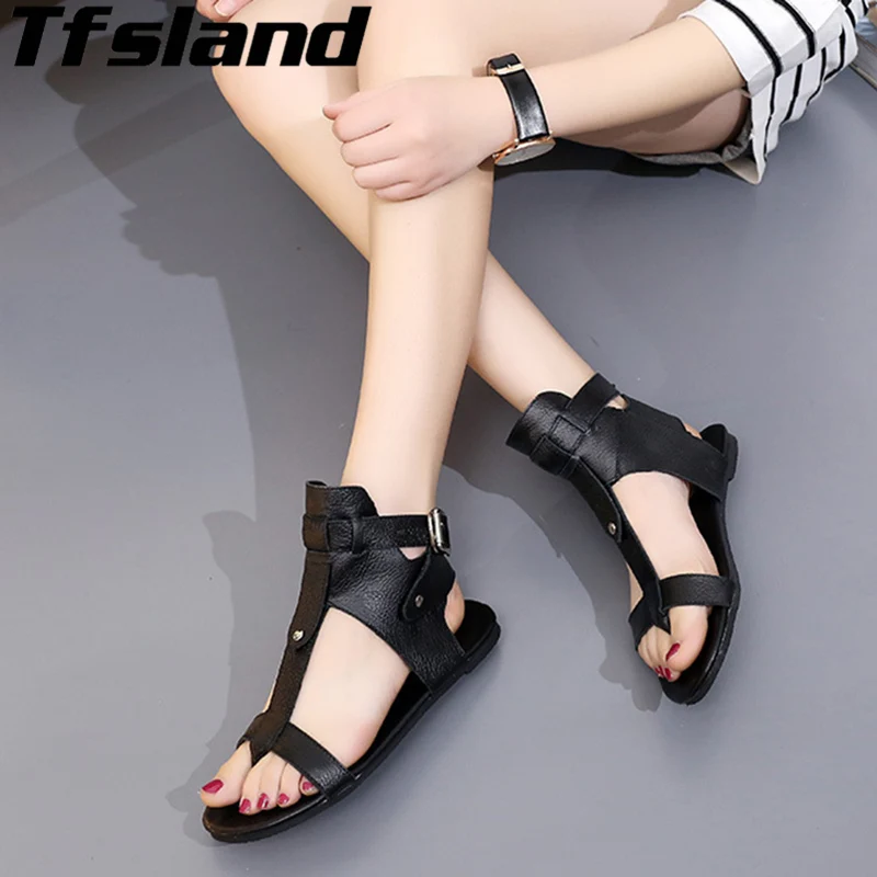 

Women Walking Shoes 2019 Summer Gladiator Sandals Flip-Flops for Women Beach Outdoor Sandals Leather Buckle Flats Shoes Sneakers