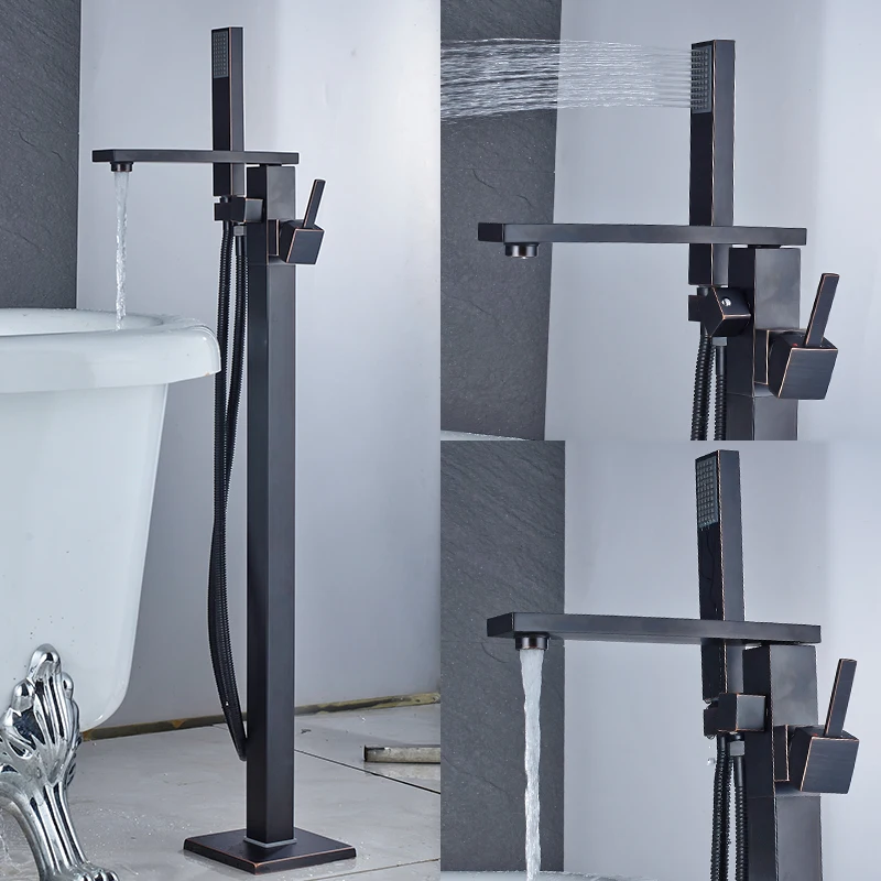 quyanre bronze black chrome floor stand faucet mixer single handle mixer tap bathroom shower mixer faucet5
