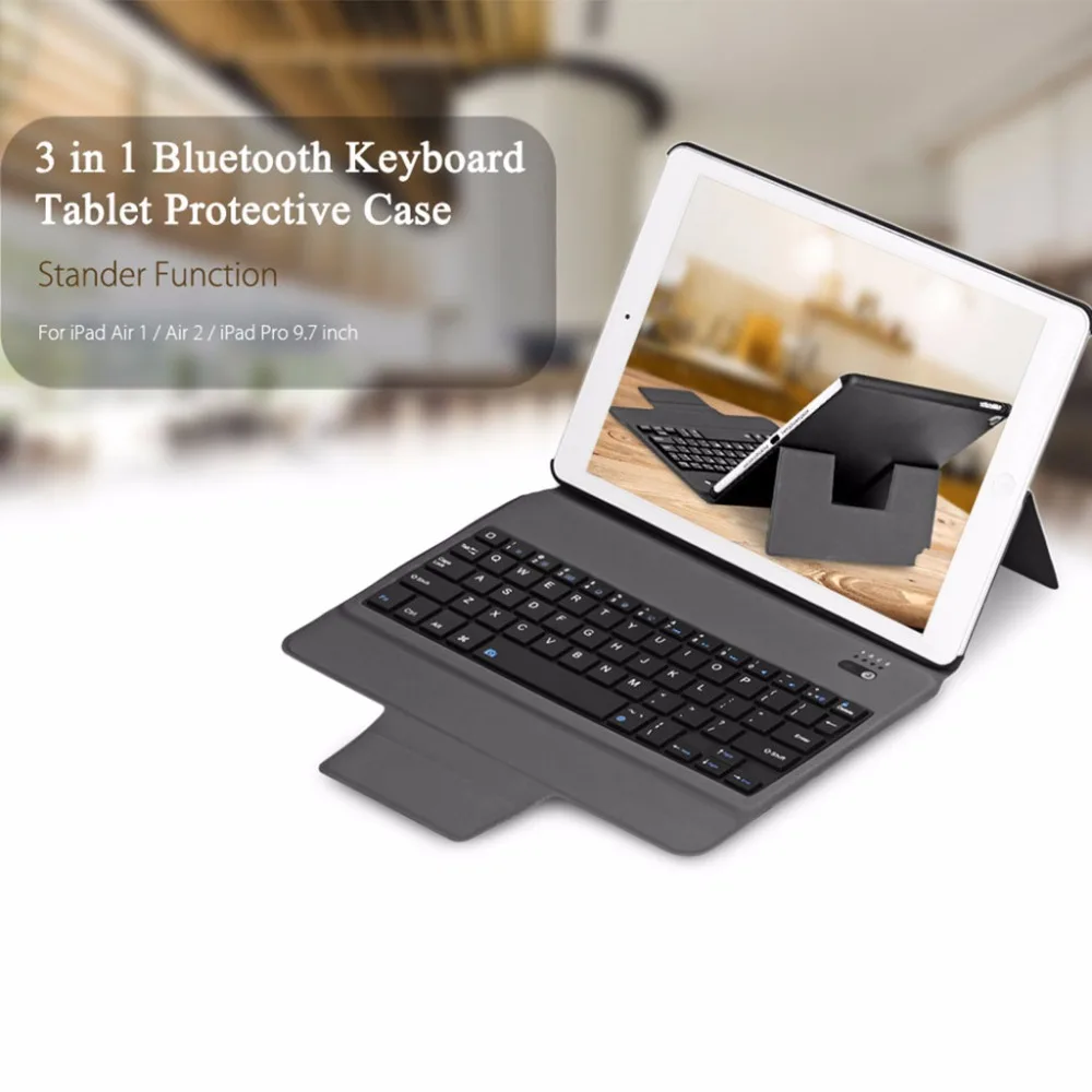 Чехол с Bluetooth клавиатурой с подставкой и интеллектуальным переключателем для iPad Air 2/Pro 9,7"