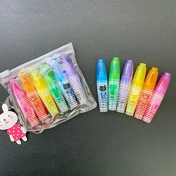

6pcs/lot Cute Dog Cat Bear Rabbit Frog Pig Stripe Mini Highlighter Paint Marker Stationery School Office Supply Kids Gift