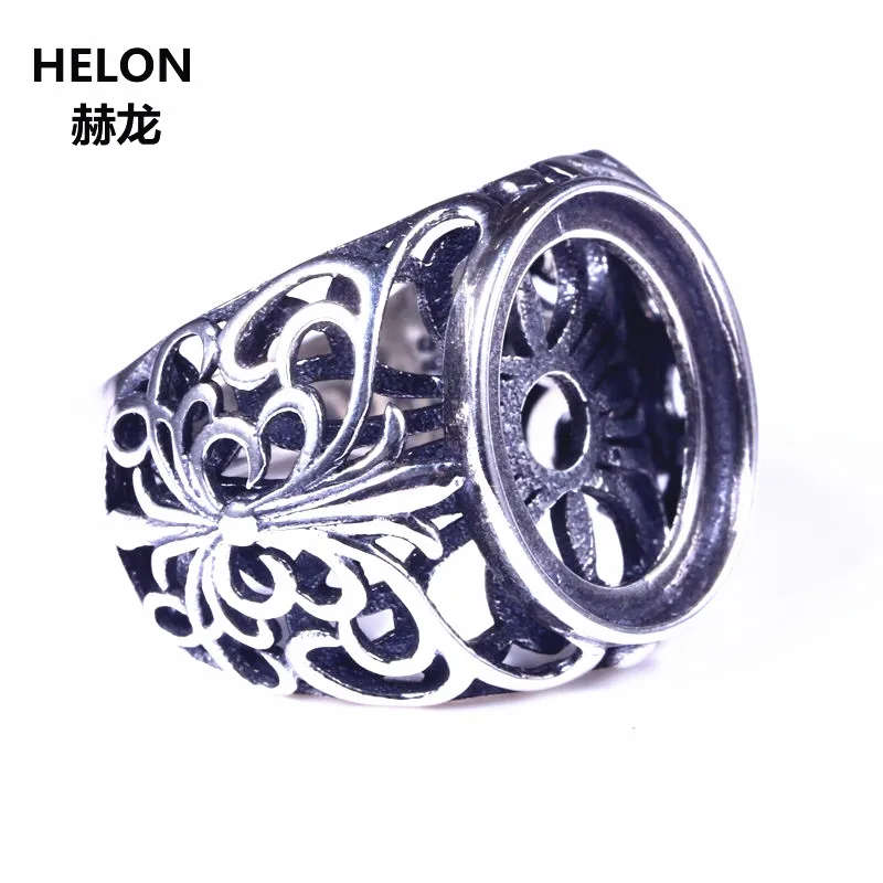 925 Sterling Silver Men Ring Engagement Wedding Semi Mount Party Ring for 12x15mm Oval Cabochon Amber Opal Lapis Lazuli Setting