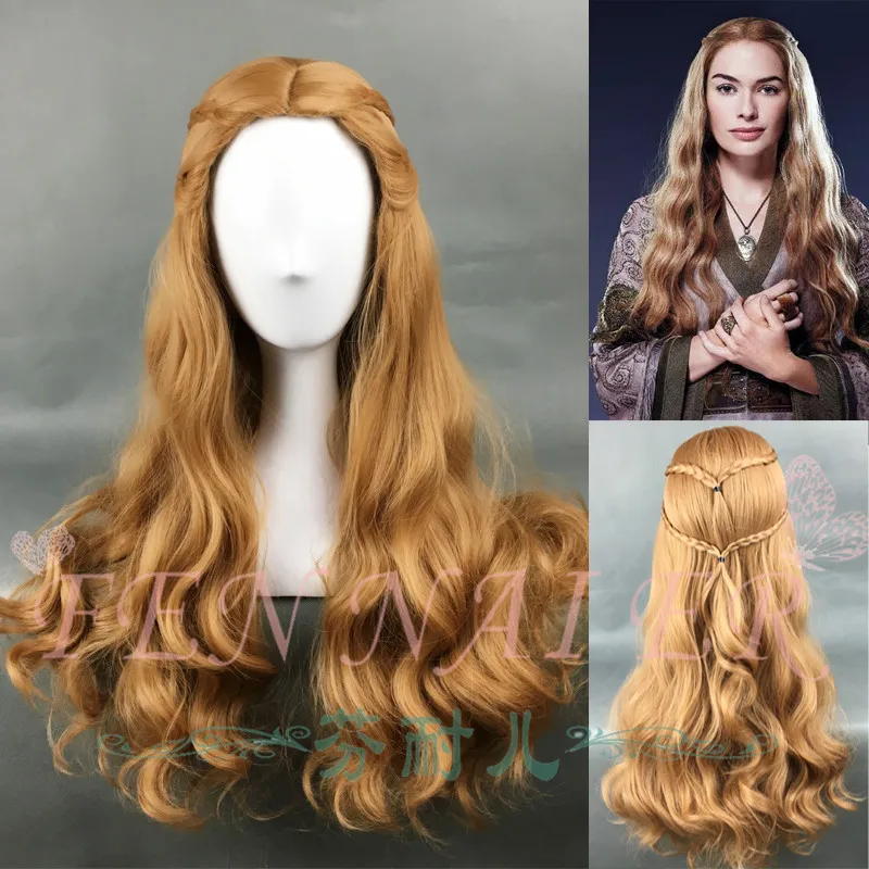 

Game of Thrones Cersei Lannister Long Wavy Dark Gold Wig Queen Cersei Brown Wig costumes with Hairnet