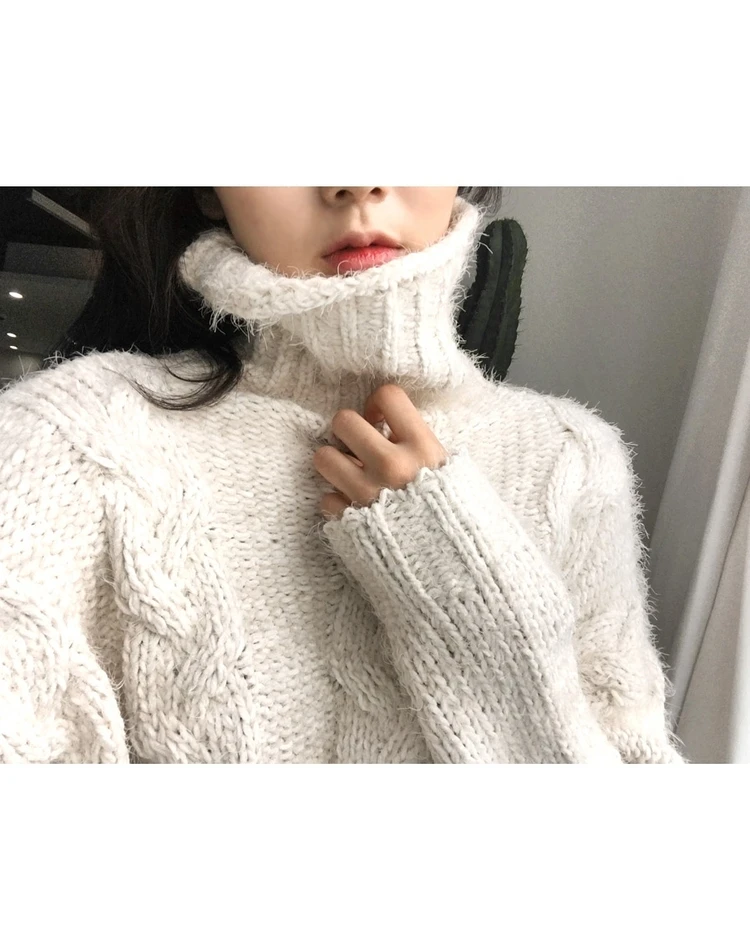 2018 Акция повседневное полный нет зима новый высокий воротник сплошной цвет пуловер свитер свободные толстые для женщин водолазка