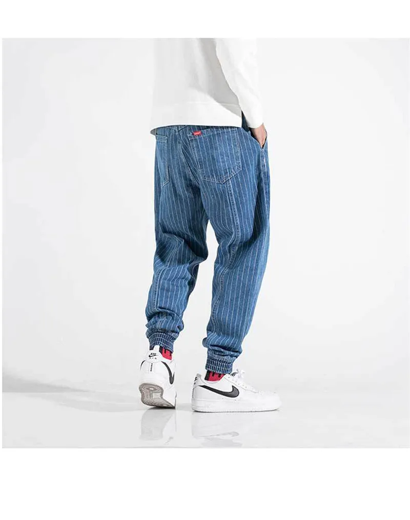 2019 New Summer Men's Fat Harem Pants Fashion Brand Man Stripe Jeans Beam Feet Denim Trousers 28-42 (12)