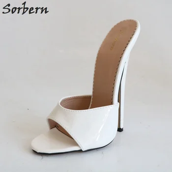 

Sorbern White Shiny Women Slippers 18Cm High Heels Open Toe Summer Shoes Ladies Runway Shoes Women 2018 Summer Slippers