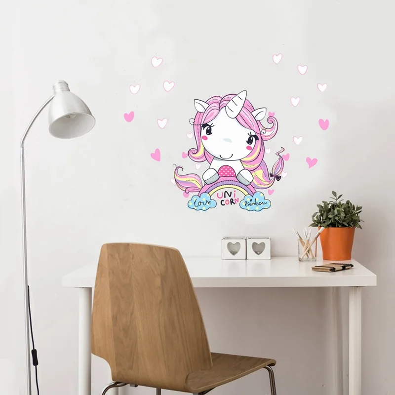 かわいいユニコーン壁子供の部屋の装飾ステッカーガールベビーベッド装飾 Muursticker 保育園壁デカールステッカー Muraux