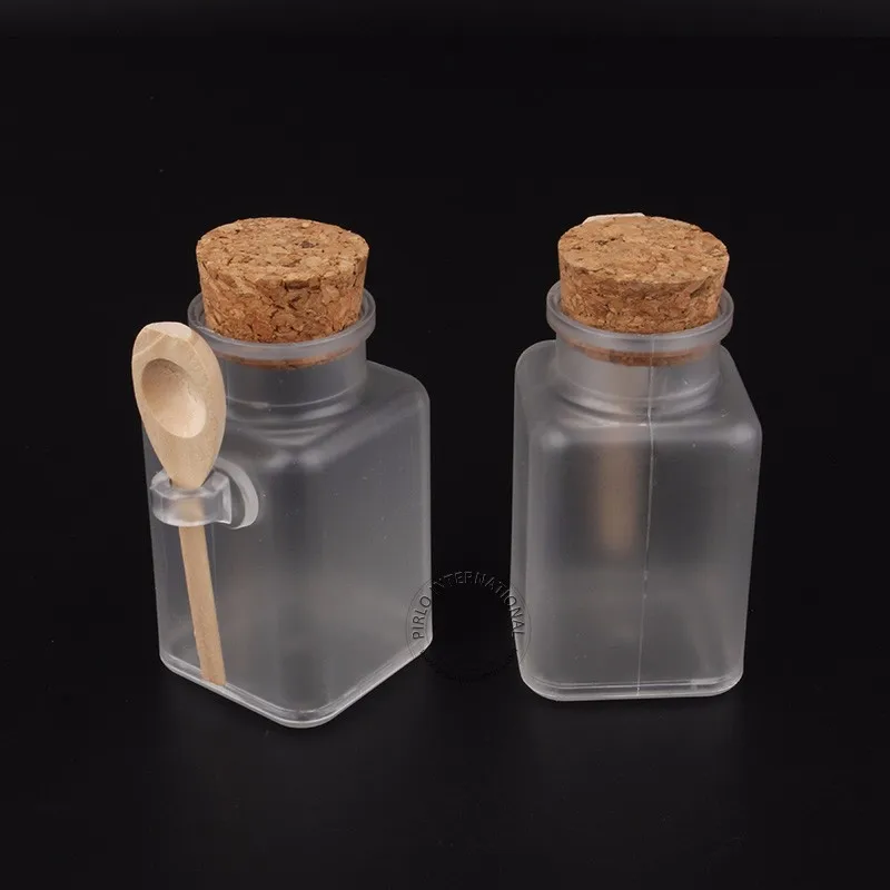 

5pcs/Lot Rectangle Shape 100ml Empty Plastic Facial Mask Container 100 gram Bath Salt Bottle With Wooden Spoon Cosmetic Bottle
