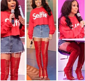 thigh high red boots outfit