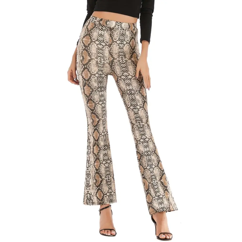 

Women Summer Breathable Wide Leg Pants Sexy Leopard Snake Skin Print Flare Pants Casual Streetwear High Waist Long Trousers