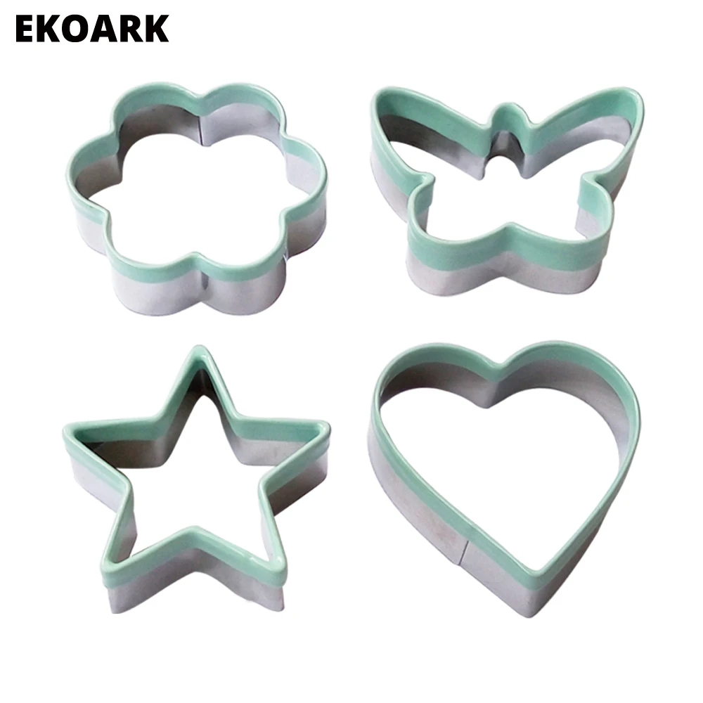 

4PCS /Set Cookie Biscuit Cake Cutter Mold Stainless Steel Pastry Baking Mould Star Flower Heart Butterfly Shapes Sandwich Cutter