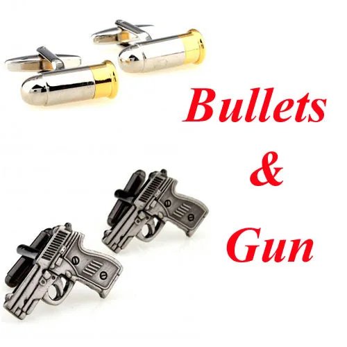 2 Designs Bullets Gun Cufflink Pistol Handgun Cuff Link Free Shipping