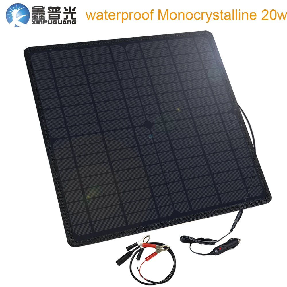 Xinpuguang Водонепроницаемая солнечная панель ячейка 20 Вт 18 В/5 В моно автомобильное зарядное устройство для наружного кемпинга аварийный источник питания прикуриватель