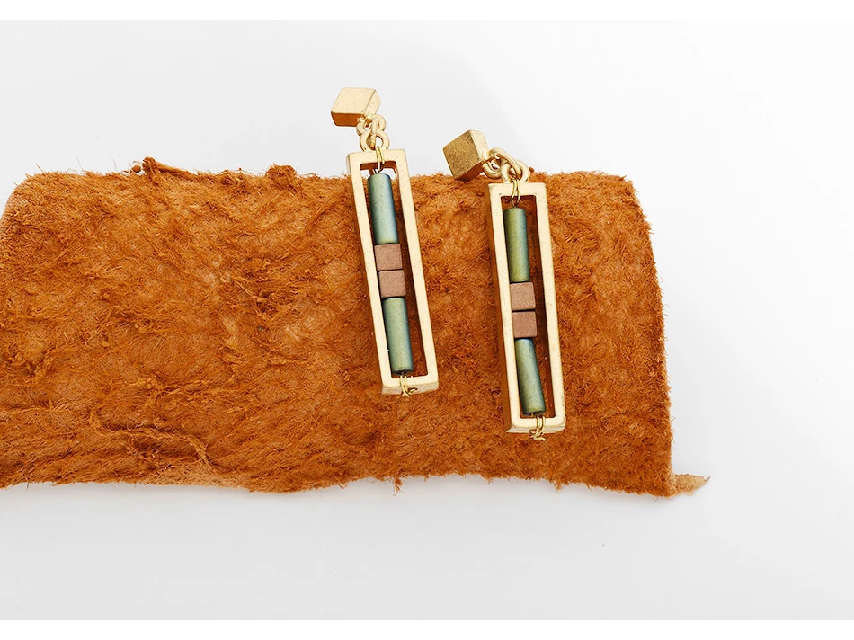 Женские модные серьги-капли из натурального камня, ювелирные изделия, винтажные потертые золотые геометрические прямоугольные серьги-подвески ручной работы для женщин