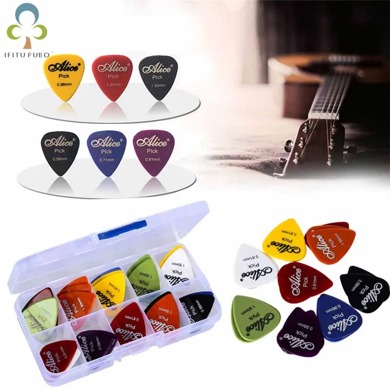 

50pcs guitar picks 1 box case Alice acoustic electric guitar accessories musical instrument thickness 0.58-1.5 New Design