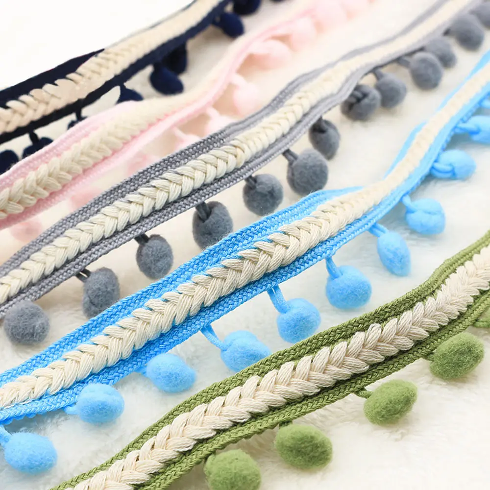 

5Yard Vintage Embroidered Trim Ribbon handmade decorations polyester 1.2cm Pom-pom Ball Fringe Ribbons Sewing Fabric DIY Craft