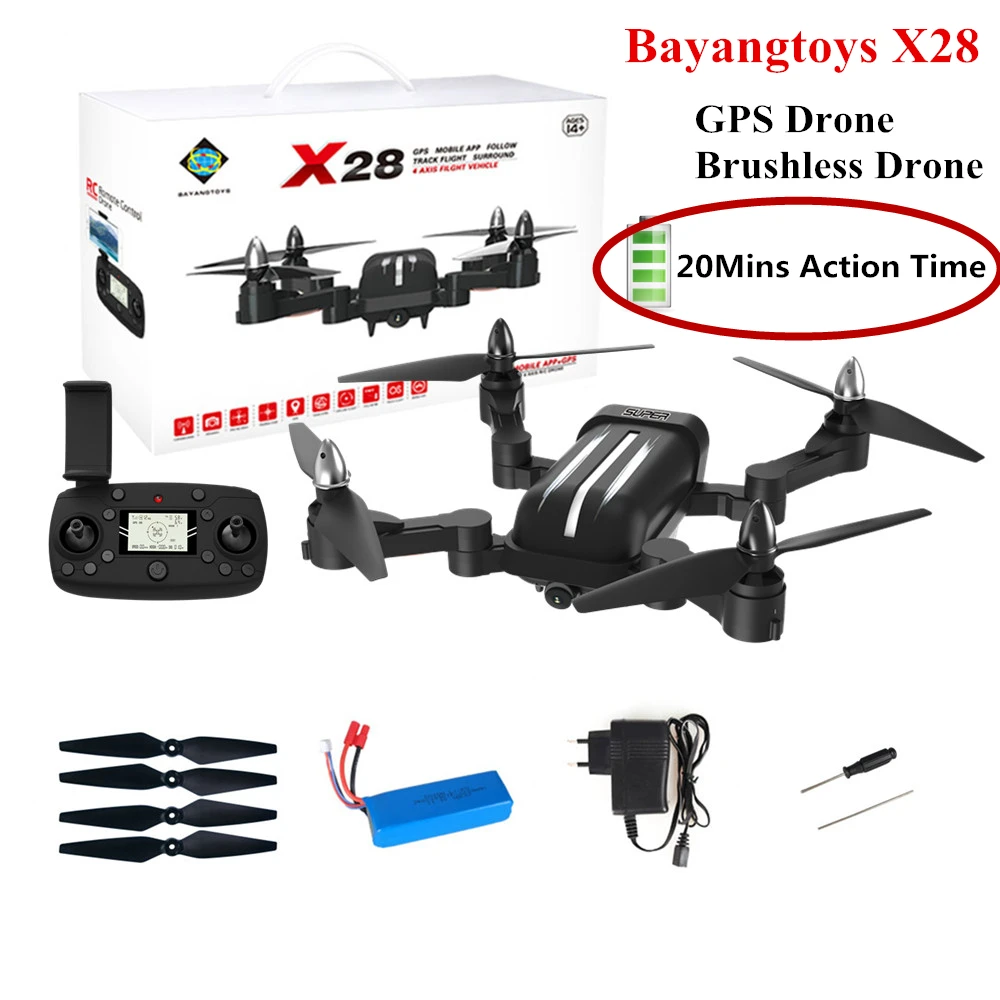 Bayangtoys X28 бесщеточный Квадрокоптер с камерой 1080P RC вертолет складной GPS Дрон VS