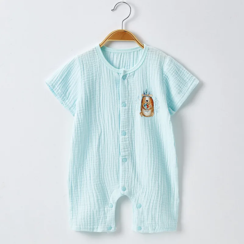 Летний стильный Детский комбинезон с оборками с коротким рукавом, Одежда для новорожденных мальчиков и девочек, милый комбинезон с рисунком - Цвет: Небесно-голубой