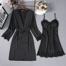 Темно-синий сексуальный халат для сна, кимоно, комплекты для сна, женские комплекты из 2 предметов, топ на бретелях, костюм, Повседневная Весенняя Домашняя одежда пижамы, одежда для сна, банное платье