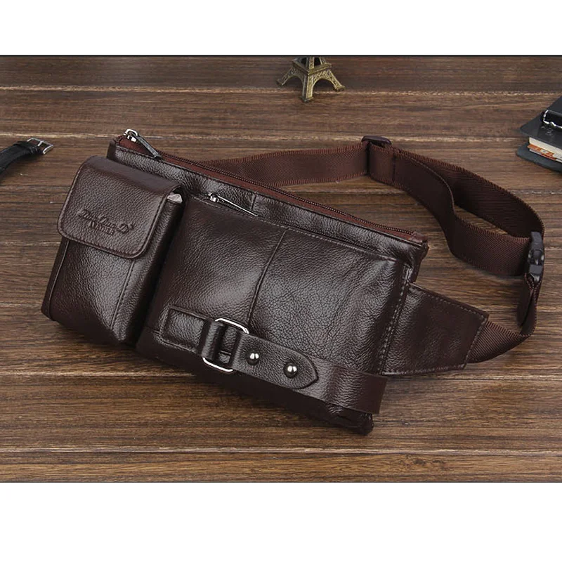 

Men's Cowhide Genuine Leather Real Vintage Rivets Messenger Shoulder Sling Chest Bum Hip Belt Fanny Bag Waist Pack Purse Travel