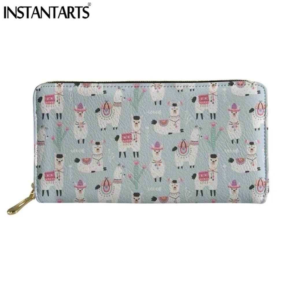 

INSTANTARTS Cute Alpaca Puzzle Female Wallet Animal Leather Clutch Zipper Purse Long Ladies's Card Coin Holder Carteras Mujer