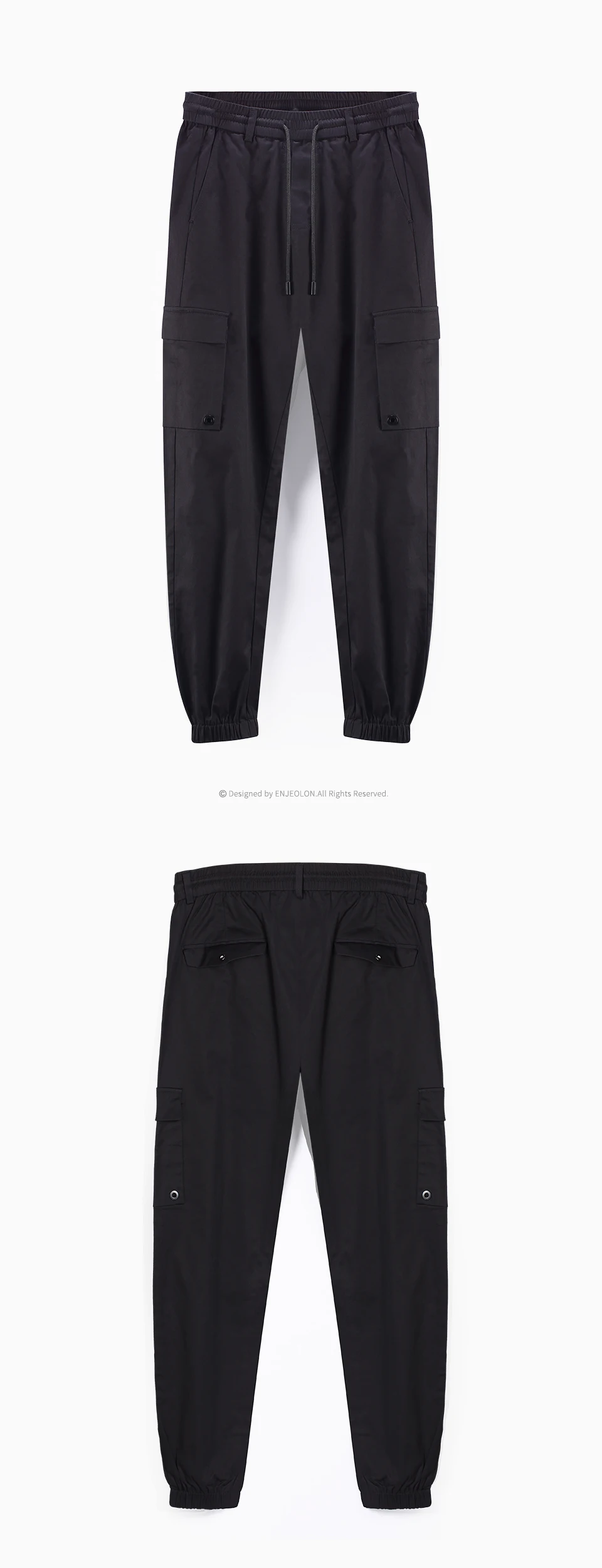 Enjeolon брендовые Весенние длинные штаны Штаны черный цвет, для мужчин модные тренировочные брюки для мужчин качества повседневные штаны